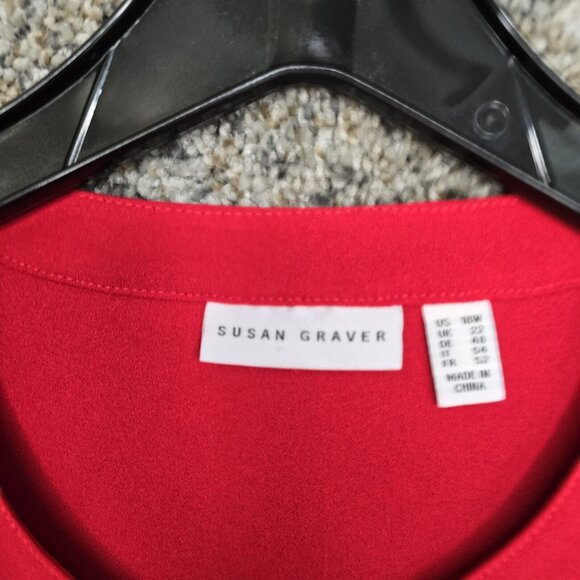 Susan Graver Top Womens Plus 18W Red Button Up Long Sleeve Blouse Casual Ladies - Picture 6 of 7